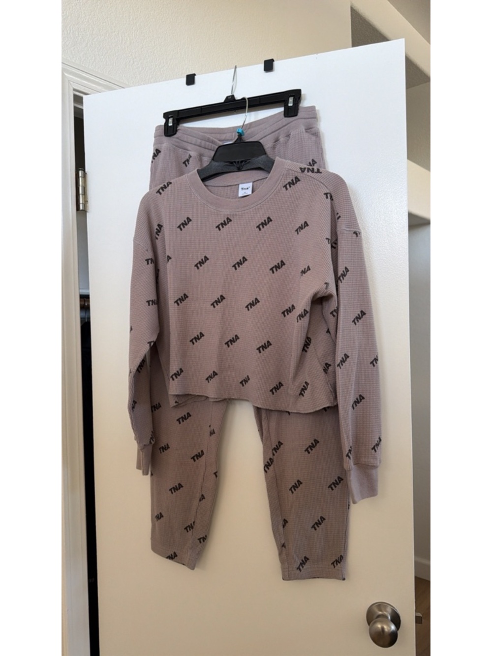 Aritzia TNA matching waffle knit sleeper/pajamas